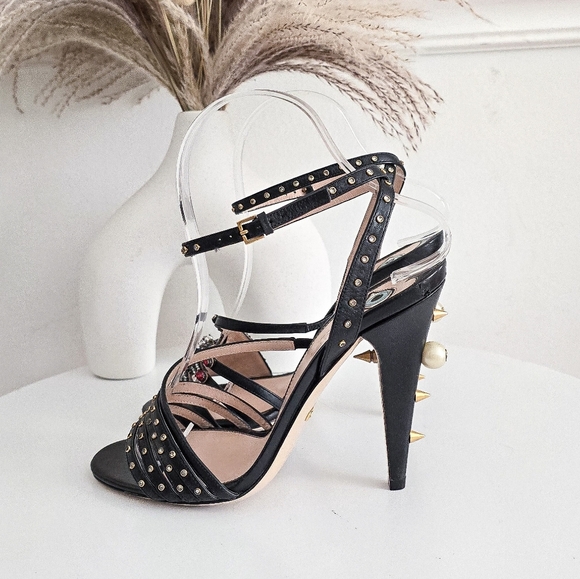 Gucci Wangy Crystal hand strappy high heel leather sandals size 37 - Picture 11 of 16
